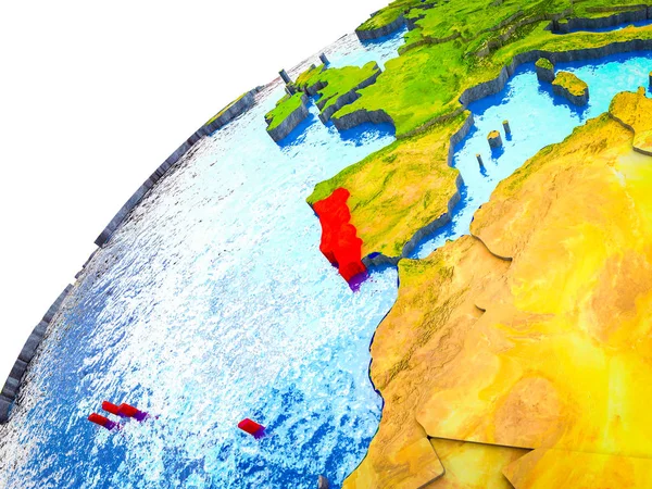 葡萄牙在3D 地球模型与可看见的国家边界 — 图库照片