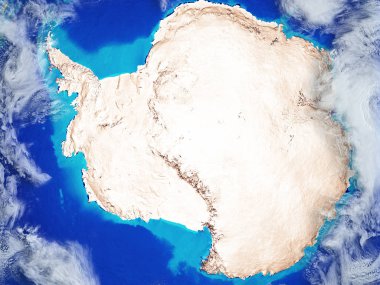 Antarktika gerçekçi bir model ülke sınırları ve çok detaylı gezegenin yüzey ve bulutlar Dünya gezegeni üzerinde. 3D çizim. Nasa tarafından döşenmiş bu görüntü unsurları.