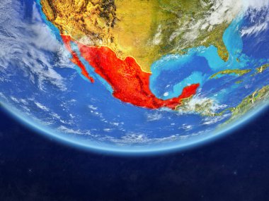 Meksika gerçekçi bir model ülke sınırları ve çok detaylı gezegenin yüzey ve bulutlar Dünya gezegeni üzerinde. 3D çizim. Nasa tarafından döşenmiş bu görüntü unsurları.
