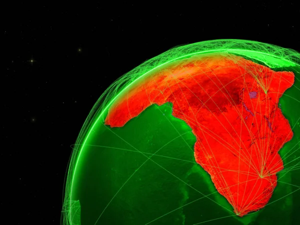 África Tierra Verde Con Una Red Que Representa Conexiones Intercontinentales — Foto de Stock