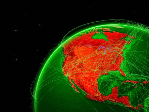 América Norte Terra Verde Com Rede Representando Conexões Intercontinentais Ilustração — Fotografia de Stock