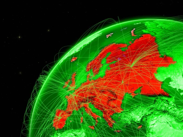 Európa Zöld Föld Képviselő Intercontinental Kapcsolatok Hálózati Illusztráció Kép Nasa — Stock Fotó