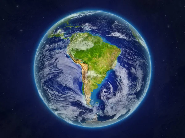Sudamérica Desde Espacio Modelo Realista Del Planeta Tierra Con Una — Foto de Stock