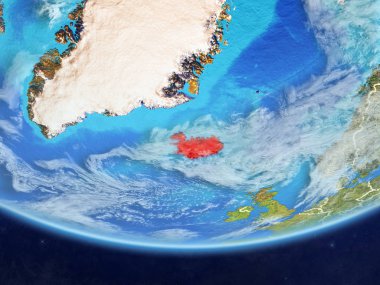 İzlanda ülke sınırları ve çok detaylı gezegenin yüzey ve bulutlar Dünya gezegeninin gerçekçi model üzerinde. 3D çizim. Nasa tarafından döşenmiş bu görüntü unsurları.