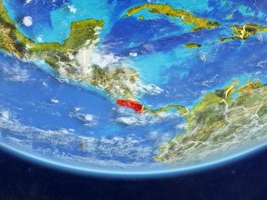 Kosta Rika gerçekçi bir model ülke sınırları ve çok detaylı gezegenin yüzey ve bulutlar Dünya gezegeni üzerinde. 3D çizim. Nasa tarafından döşenmiş bu görüntü unsurları.