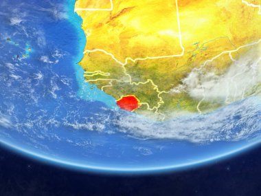 Sierra Leone gerçekçi bir model ülke sınırları ve çok detaylı gezegenin yüzey ve bulutlar Dünya gezegeni üzerinde. 3D çizim. Nasa tarafından döşenmiş bu görüntü unsurları.