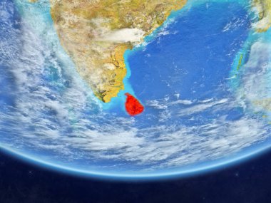 Sri Lanka ülke sınırları ve çok detaylı gezegenin yüzey ve bulutlar Dünya gezegeninin gerçekçi model üzerinde. 3D çizim. Nasa tarafından döşenmiş bu görüntü unsurları.