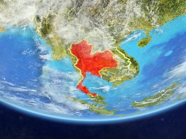 Tayland ülke sınırları ve çok detaylı gezegenin yüzey ve bulutlar Dünya gezegeninin gerçekçi model üzerinde. 3D çizim. Nasa tarafından döşenmiş bu görüntü unsurları.