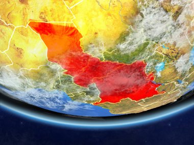 Orta Afrika ülke sınırları ve çok detaylı gezegenin yüzey ve bulutlar Dünya gezegeninin gerçekçi model üzerinde. 3D çizim. Nasa tarafından döşenmiş bu görüntü unsurları.