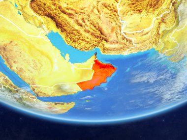 Umman gerçekçi bir model ülke sınırları ve çok detaylı gezegenin yüzey ve bulutlar Dünya gezegeni üzerinde. 3D çizim. Nasa tarafından döşenmiş bu görüntü unsurları.