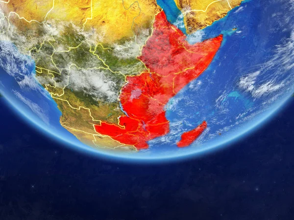 Östafrika Realistisk Modell Planeten Jorden Med Landsgränser Och Mycket Detaljerade — Stockfoto