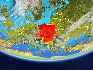 Gerçekçi bir model ülke sınırları ve çok detaylı gezegenin yüzey ve bulutlar Dünya gezegeni üzerindeki Visegrad Grubu. 3D çizim. Nasa tarafından döşenmiş bu görüntü unsurları.