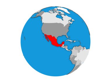 Meksika mavi siyasi 3d dünya üzerinde. 3d illüstrasyon izole beyaz arka plan üzerinde.