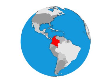 Kolombiya mavi siyasi 3d dünya üzerinde. 3d illüstrasyon izole beyaz arka plan üzerinde.