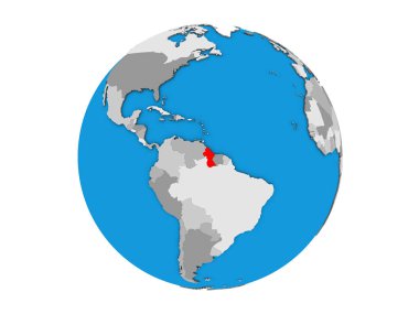Guyana mavi siyasi 3d dünya üzerinde. 3d illüstrasyon izole beyaz arka plan üzerinde.