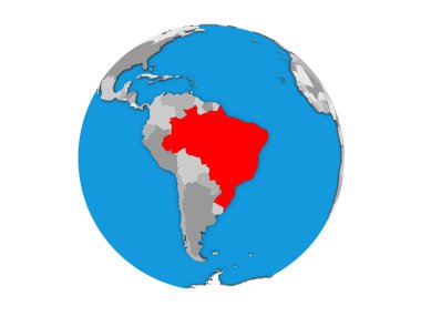 Brezilya mavi siyasi 3d dünya üzerinde. 3d illüstrasyon izole beyaz arka plan üzerinde.