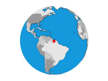 Surinam mavi siyasi 3d dünya üzerinde. 3d illüstrasyon izole beyaz arka plan üzerinde.