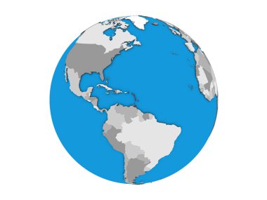 Karayipler mavi siyasi 3d dünya üzerinde. 3d illüstrasyon izole beyaz arka plan üzerinde.