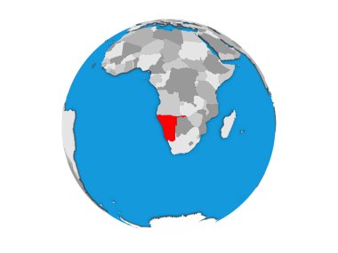 Namibya mavi siyasi 3d dünya üzerinde. 3d illüstrasyon izole beyaz arka plan üzerinde.