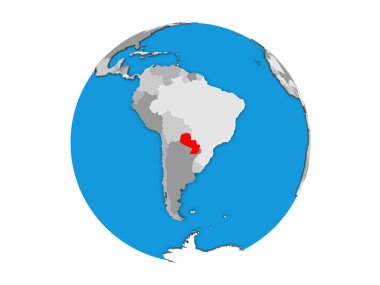 Paraguay mavi siyasi 3d dünya üzerinde. 3d illüstrasyon izole beyaz arka plan üzerinde.
