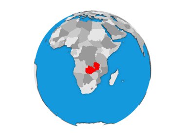 Zambiya mavi siyasi 3d dünya üzerinde. 3d illüstrasyon izole beyaz arka plan üzerinde.
