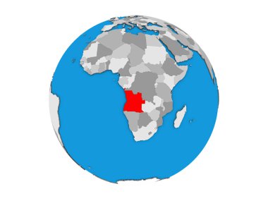 Angola mavi siyasi 3d dünya üzerinde. 3d illüstrasyon izole beyaz arka plan üzerinde.
