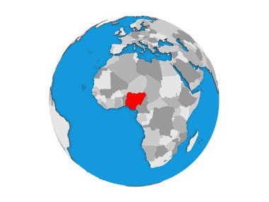 Nijerya mavi siyasi 3d dünya üzerinde. 3d illüstrasyon izole beyaz arka plan üzerinde.