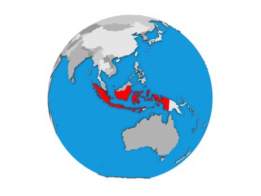 Endonezya mavi siyasi 3d dünya üzerinde. 3d illüstrasyon izole beyaz arka plan üzerinde.