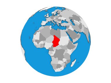 Chad mavi siyasi 3d dünya üzerinde. 3d illüstrasyon izole beyaz arka plan üzerinde.
