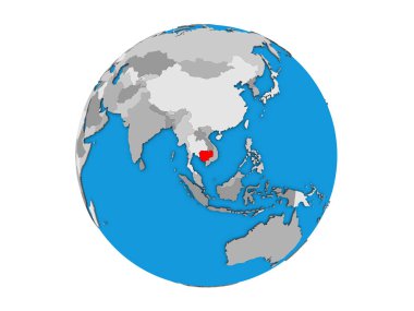 Kamboçya mavi siyasi 3d dünya üzerinde. 3d illüstrasyon izole beyaz arka plan üzerinde.