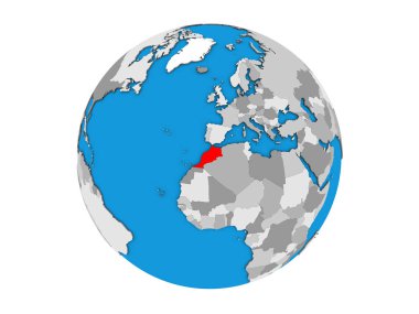 Fas mavi siyasi 3d dünya üzerinde. 3d illüstrasyon izole beyaz arka plan üzerinde.