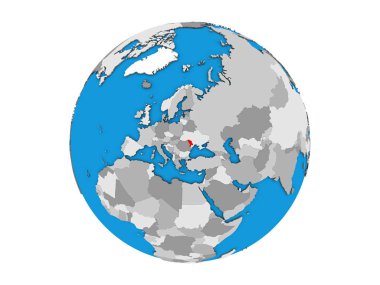 Moldova mavi siyasi 3d dünya üzerinde. 3d illüstrasyon izole beyaz arka plan üzerinde.