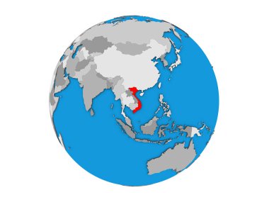 Vietnam mavi siyasi 3d dünya üzerinde. 3d illüstrasyon izole beyaz arka plan üzerinde.