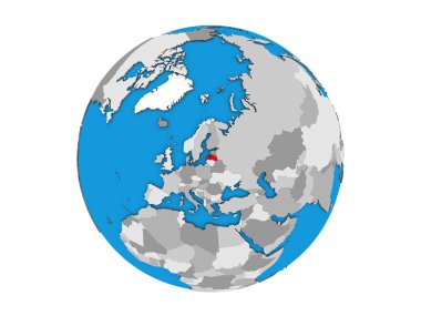 Letonya mavi siyasi 3d dünya üzerinde. 3d illüstrasyon izole beyaz arka plan üzerinde.