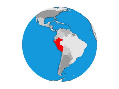 Peru mavi siyasi 3d dünya üzerinde. 3d illüstrasyon izole beyaz arka plan üzerinde.