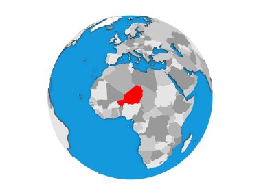 Nijer mavi siyasi 3d dünya üzerinde. 3d illüstrasyon izole beyaz arka plan üzerinde.