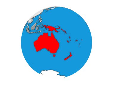 Avustralya mavi siyasi 3d dünya üzerinde. 3d illüstrasyon izole beyaz arka plan üzerinde.