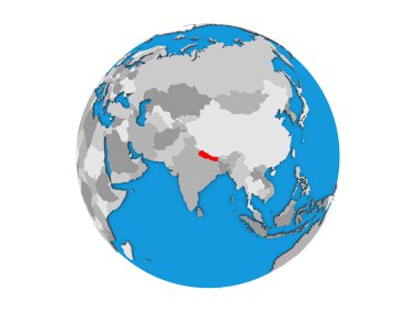 Nepal mavi siyasi 3d dünya üzerinde. 3d illüstrasyon izole beyaz arka plan üzerinde.