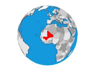 Mali mavi siyasi 3d dünya üzerinde. 3d illüstrasyon izole beyaz arka plan üzerinde.