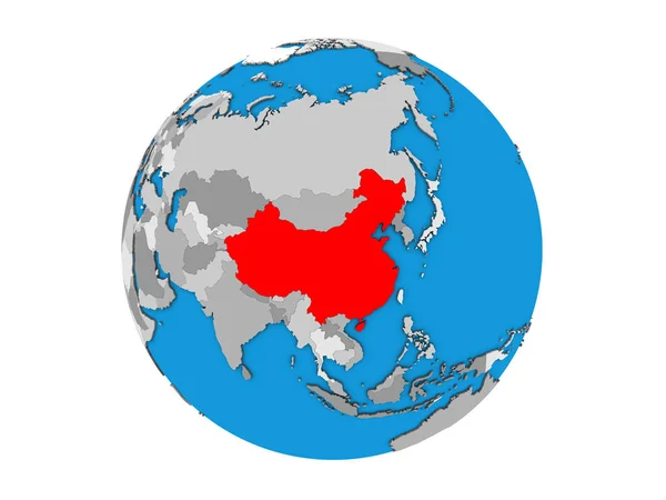 中国在蓝色政治3D 地球上 例证查出在白色背景 — 图库照片