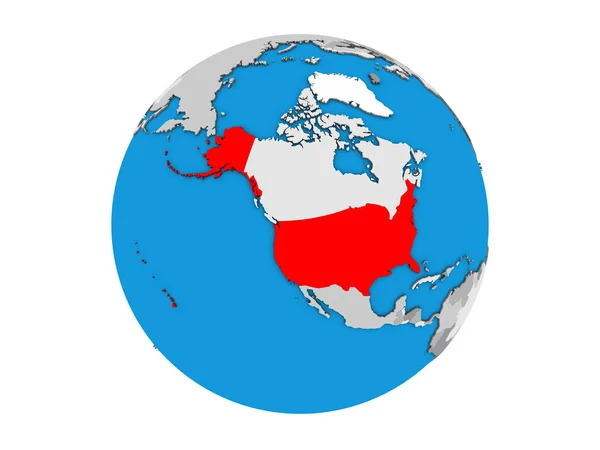 Usa Auf Blauem Politischen Globus Illustration Isoliert Auf Weißem Hintergrund — Stockfoto