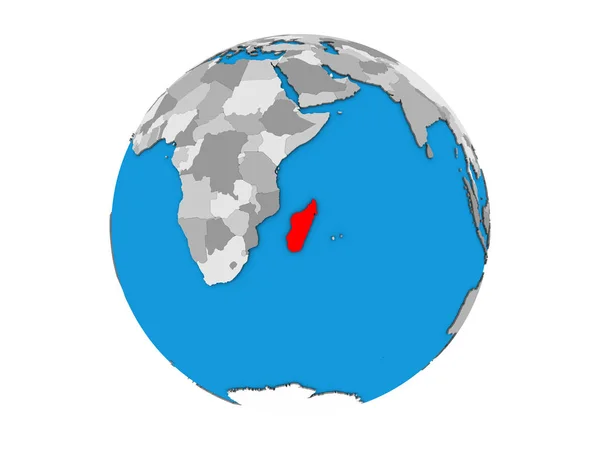 Madagaskar Auf Blauem Politischen Globus Illustration Isoliert Auf Weißem Hintergrund — Stockfoto