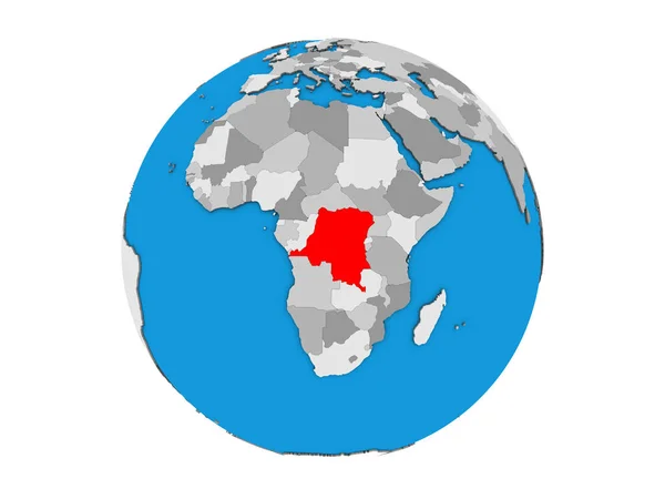 青い政治 地球儀上コンゴ共和国 白い背景で隔離の — ストック写真
