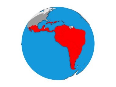 Latin Amerika mavi siyasi 3d dünya üzerinde. 3d illüstrasyon izole beyaz arka plan üzerinde.