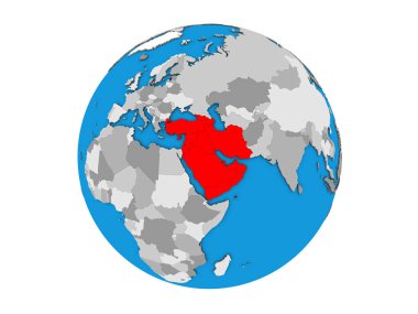 Batı Asya mavi siyasi 3d dünya üzerinde. 3d illüstrasyon izole beyaz arka plan üzerinde.