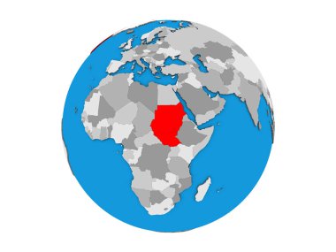 Sudan mavi siyasi 3d dünya üzerinde. 3d illüstrasyon izole beyaz arka plan üzerinde.