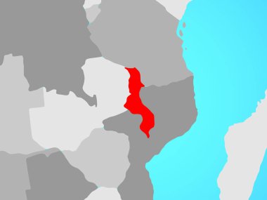 Malavi mavi siyasi dünya üzerinde. 3D çizim.