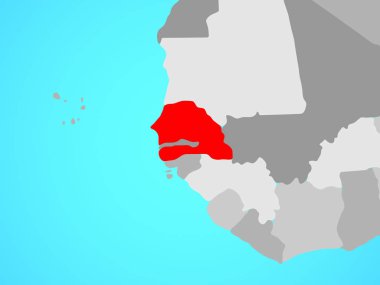 Senegal mavi siyasi dünya üzerinde. 3D çizim.