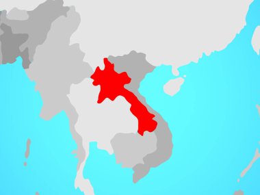 Laos mavi siyasi dünya üzerinde. 3D çizim.