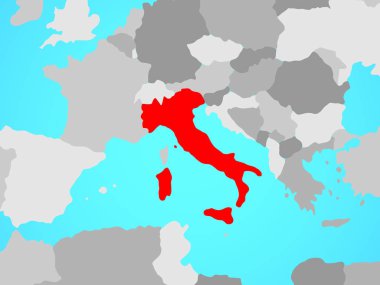 İtalya mavi siyasi dünya üzerinde. 3D çizim.